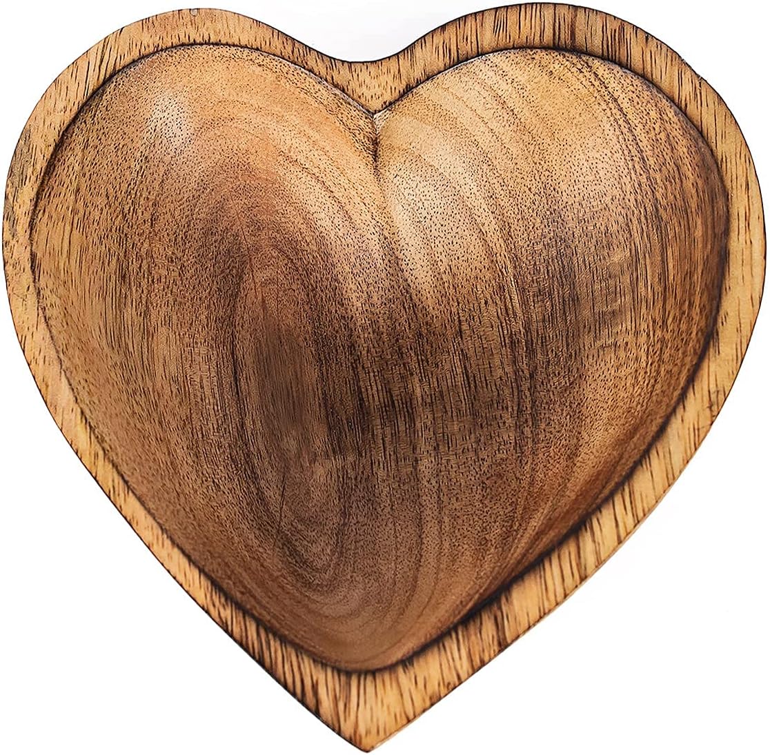 WitnyStore Heart Shaped Wood Bowl 6" Brown Handcrafted Wooden Bowls Collectible Functional Serving Tray Dish Plate Hand Made Decorative Tableware for Candy Nuts Dessert Fruit Home Décor Accents Gifts