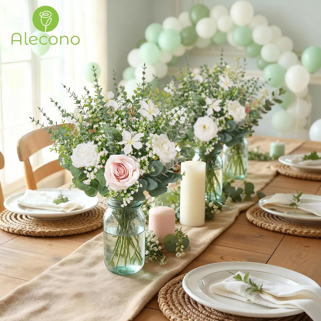 Alecono 5 Kinds Mixed Artificial Greenery Eucalyptus Stems Bulk