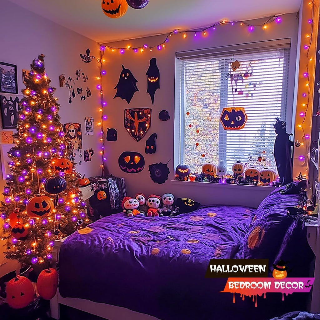 JMEXSUSS 66ft 200 LED Orange and Purple Halloween String Lights, Plug in