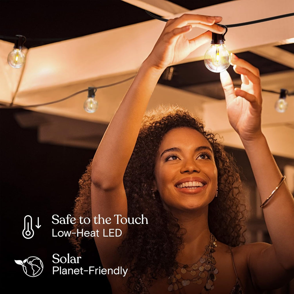 Brightech Ambience Pro Solar Powered LED Outdoor String Lights - 27 Ft Commercial Waterproof Patio Lights with Round Globe Bulbs - Durable String Lights for Outside, Backyard, Porch - 1W, Soft White