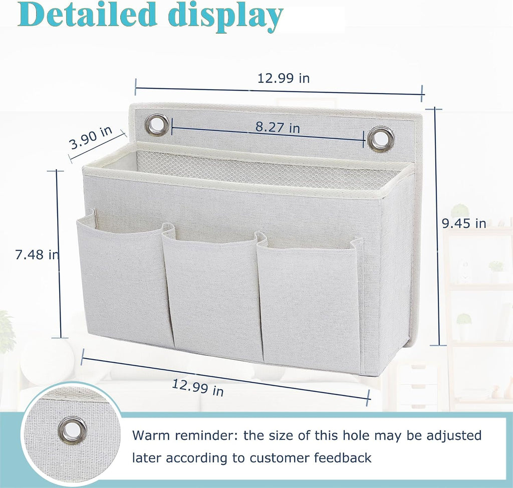 2-Pack Wall Hanging Organizer Bag/Hanging Baskets with Large Mesh Compartment & 3 Pockets，Over the Door Organizer Space Saving Storage for Bedroom,RV Camper, Closet (White-2 Pack)