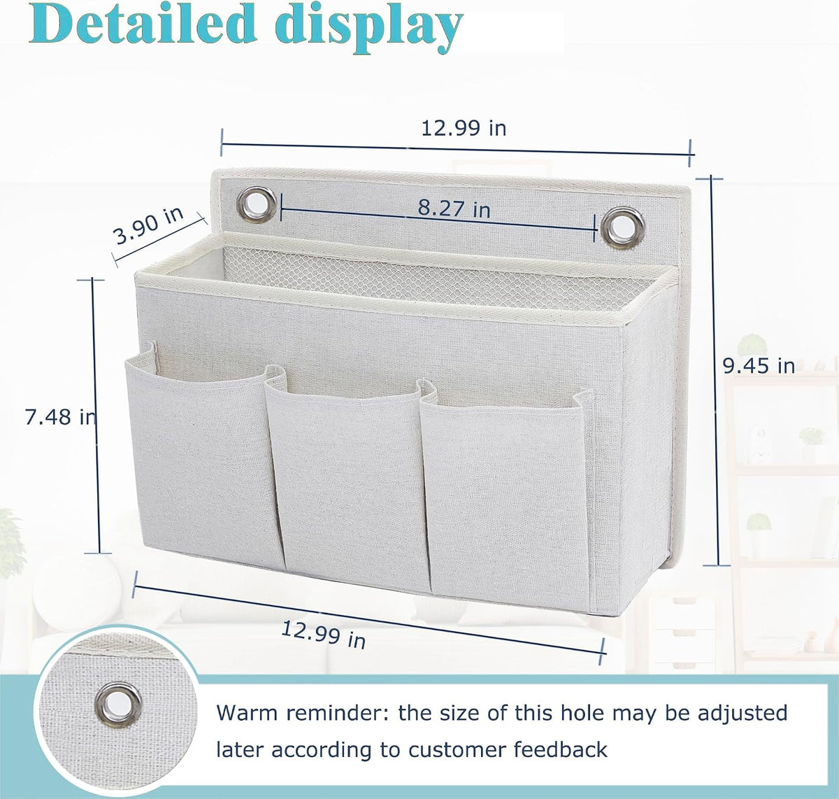 2-Pack Wall Hanging Organizer Bag/Hanging Baskets with Large Mesh Compartment & 3 Pockets，Over the Door Organizer Space Saving Storage for Bedroom,RV Camper, Closet (White-2 Pack)