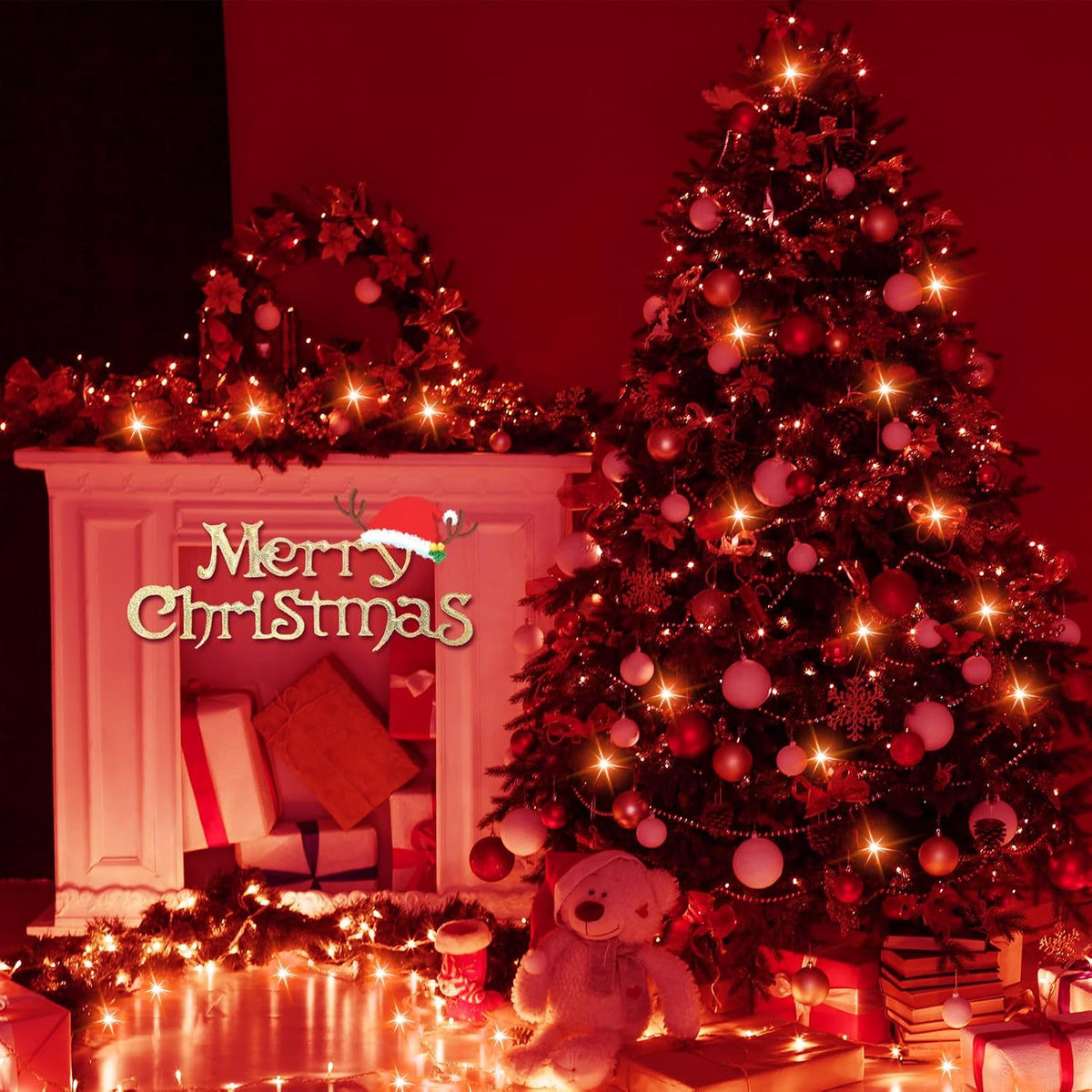 Red String Lights, Valentine Christmas Tree Decor, 300 LED