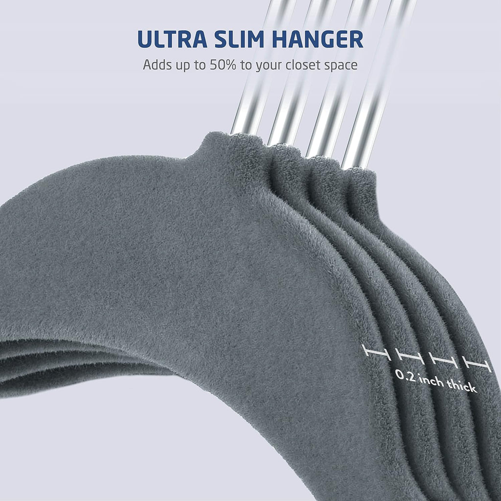 Zober Velvet Kids Hangers for Closet - Pack of 50 Non Slip Childrens Hangers for Shirts, Pants & Dresses w/Swivel Hook - Durable Kids Clothes Hanger w/Notches - Small Hangers - Gray