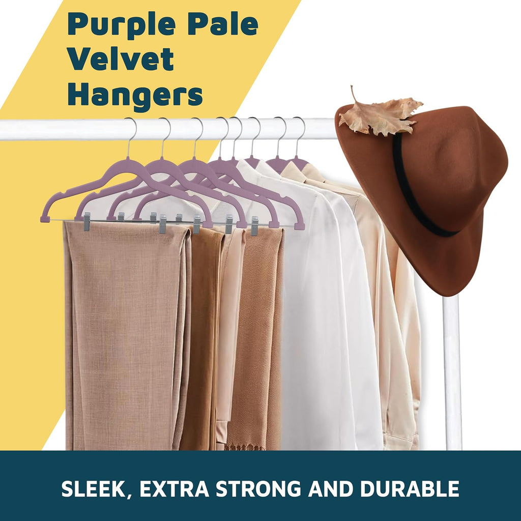 Lifemaster Velvet Skirt Hangers – with Adjustable Clips, 360 Degree Swivel Hook, and Non-Slip Shoulder Notch, Holds Up to 10 lbs, for Organizing Skirt, Pants, Dress, and Clothes, Pack of 30, Purple