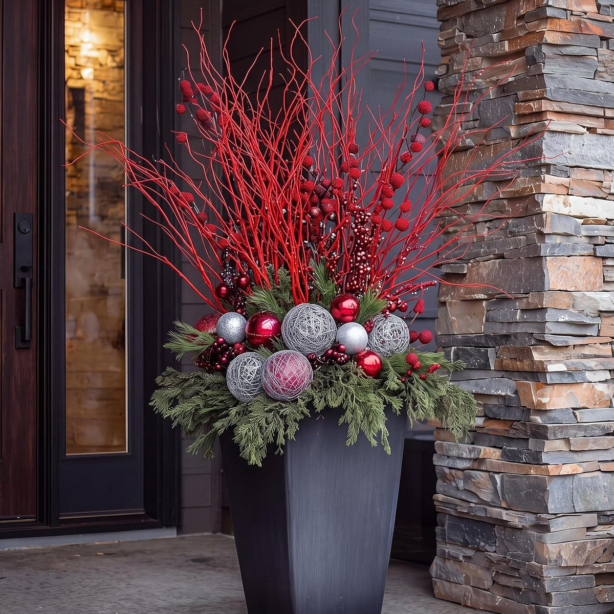 Wavwavw 10 Pcs Christmas Artificial Red Twig Branches, 30 Inch