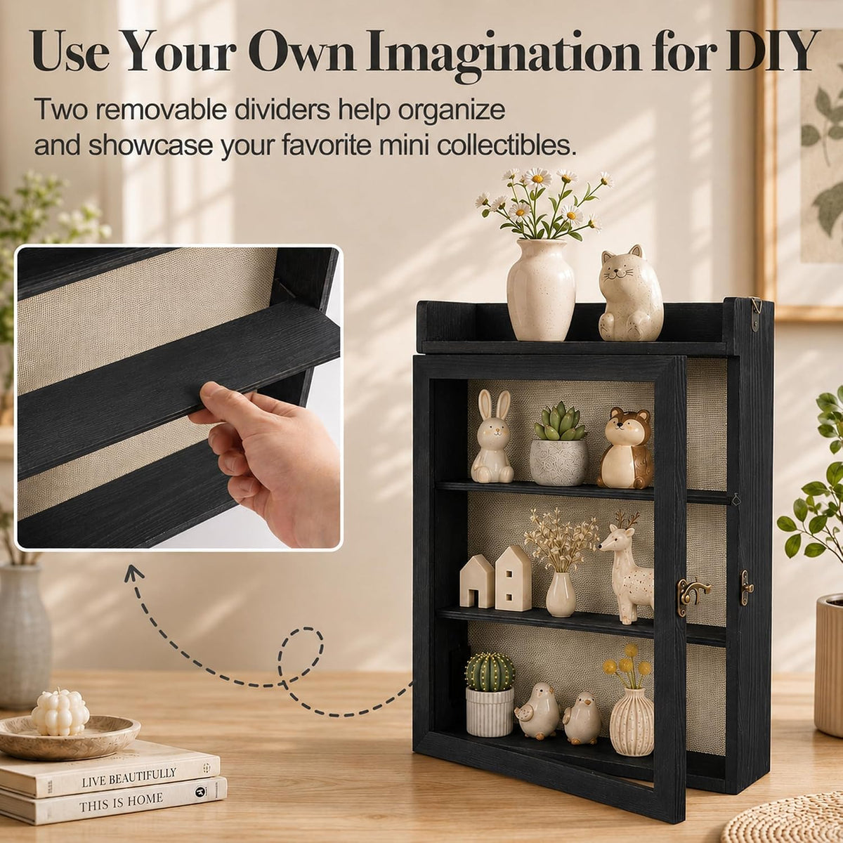 11x16 Shadow Box Frame with Shelves, Memorial Display Case, Black