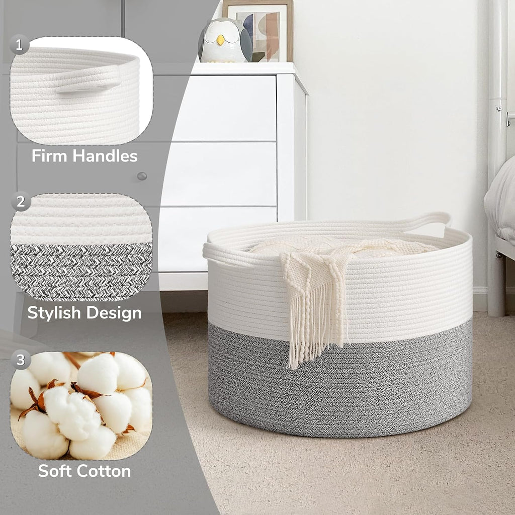 Goodpick Woven Blanket Basket Living Room, Toy Bin for Playroom, 65L