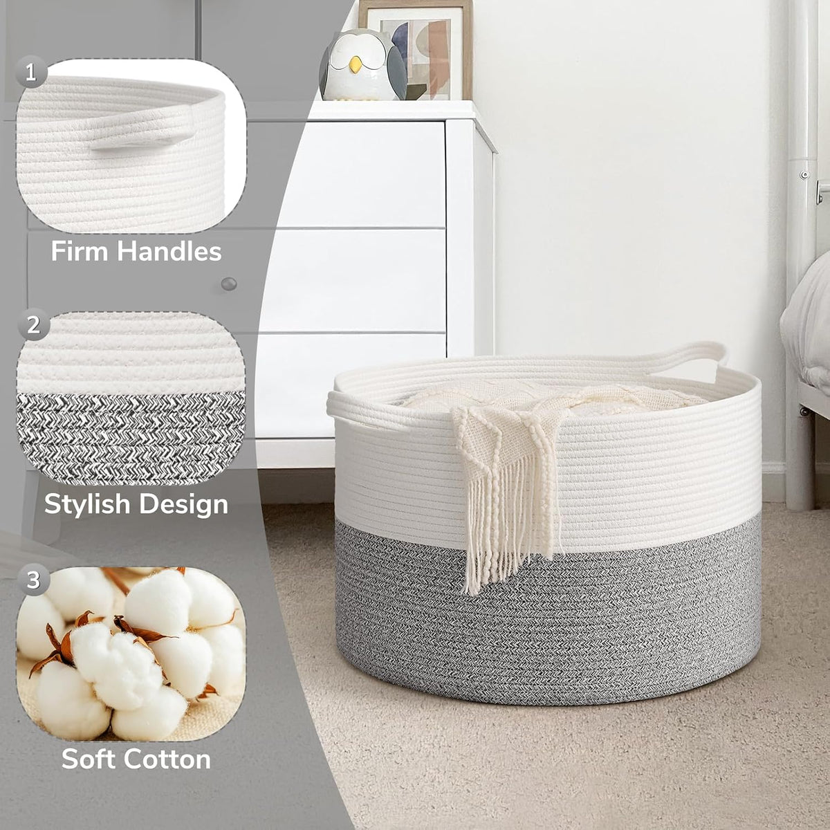 Goodpick Woven Blanket Basket Living Room, Toy Bin for Playroom, 65L