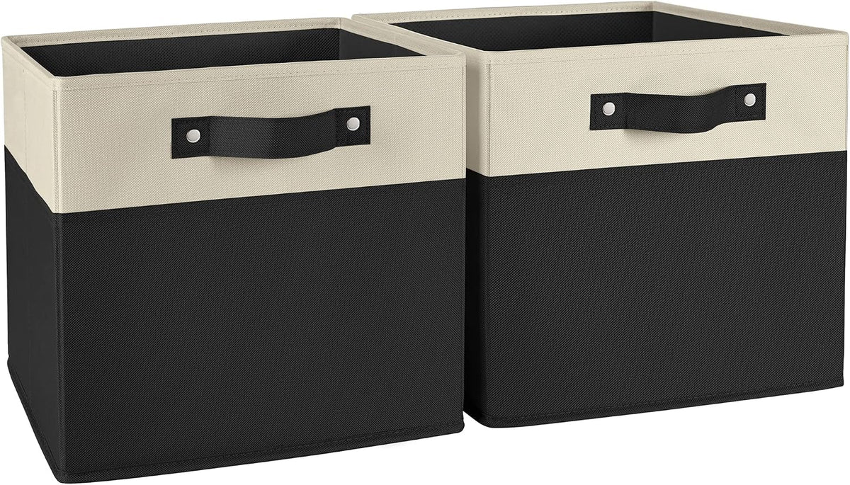 RiverRidge Two-Tone Folding Storage Bins - 2-pack of 10in Tall Black Cubes