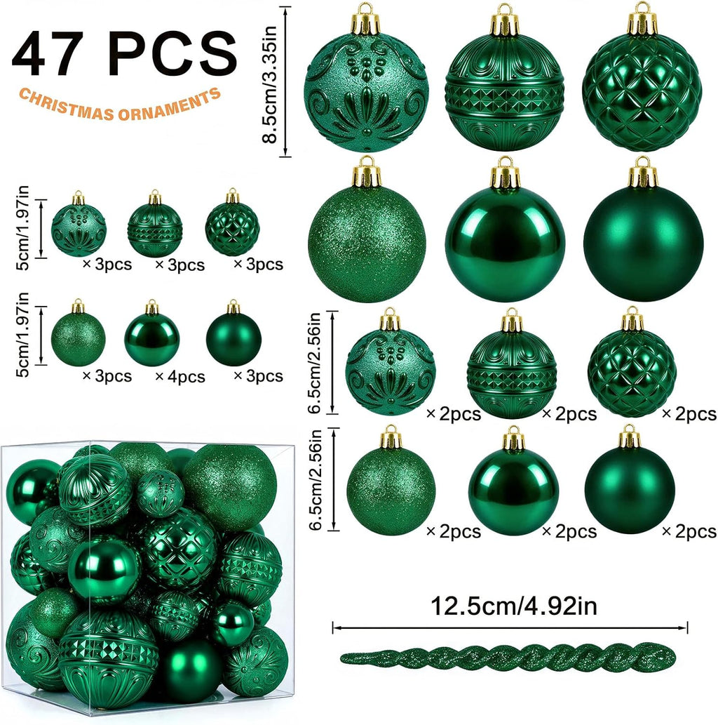 47pcs Green Christmas Ornaments Set Christmas Tree Decorations