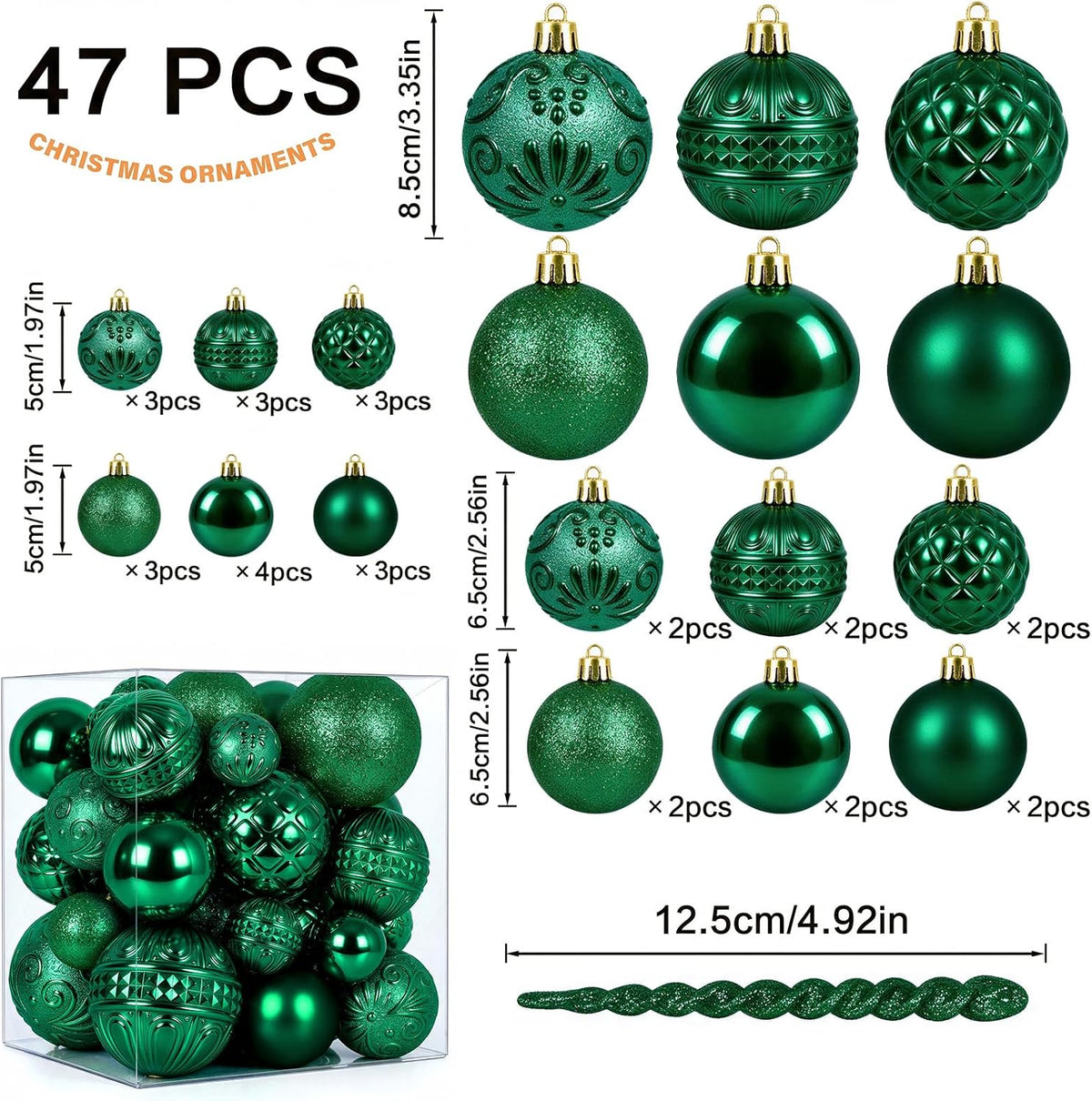 47pcs Green Christmas Ornaments Set Christmas Tree Decorations