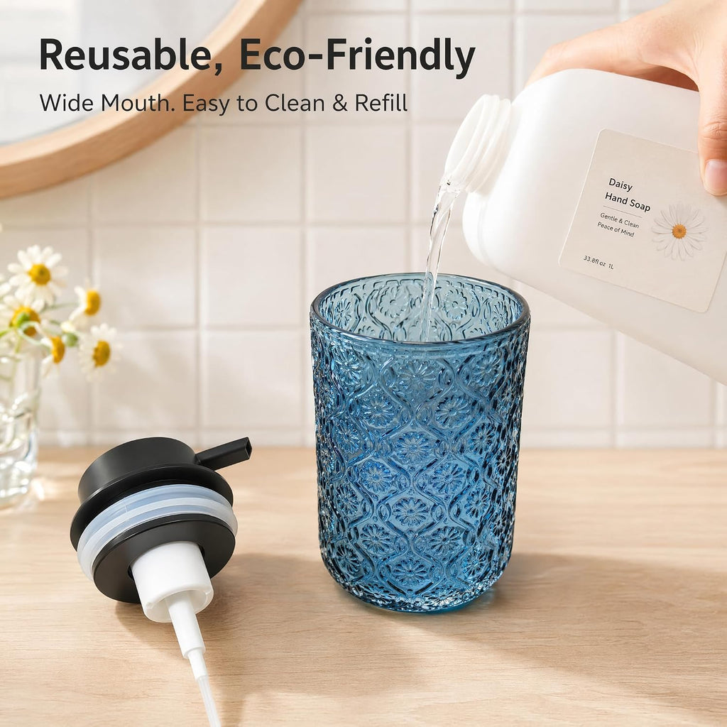 Blue Glass Foaming Soap Dispenser, 14 OZ Vintage Foam Hand Soap Dispenser