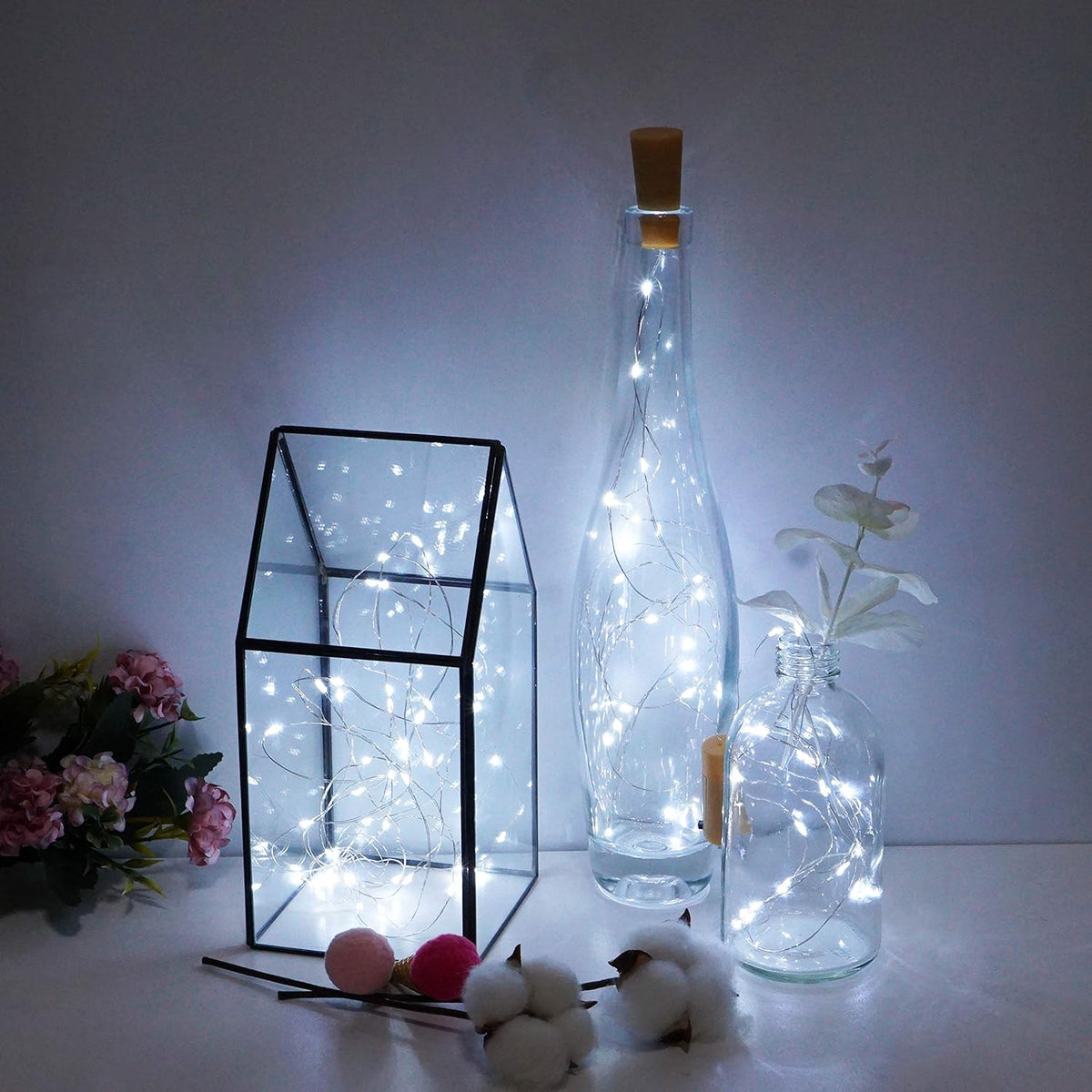 20 LED Wine Bottle Lights with Cork, 15 Pack Battery Operated Cork Shape Fairy Light Waterproof Mini Copper Silver Wire String Lights for Party, Wedding, Christmas, Bedroom Decor (Cold White)