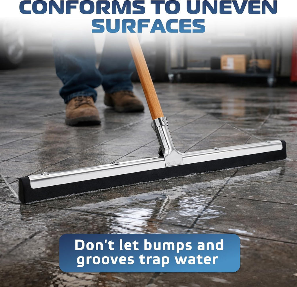 DSV Standard Uneven Surface Floor Squeegee 22’’, Double Foam Blade Garage Squeegee, Taper Pole Connection - Handle Sold Separately for Tiles, Concrete and Asphalt