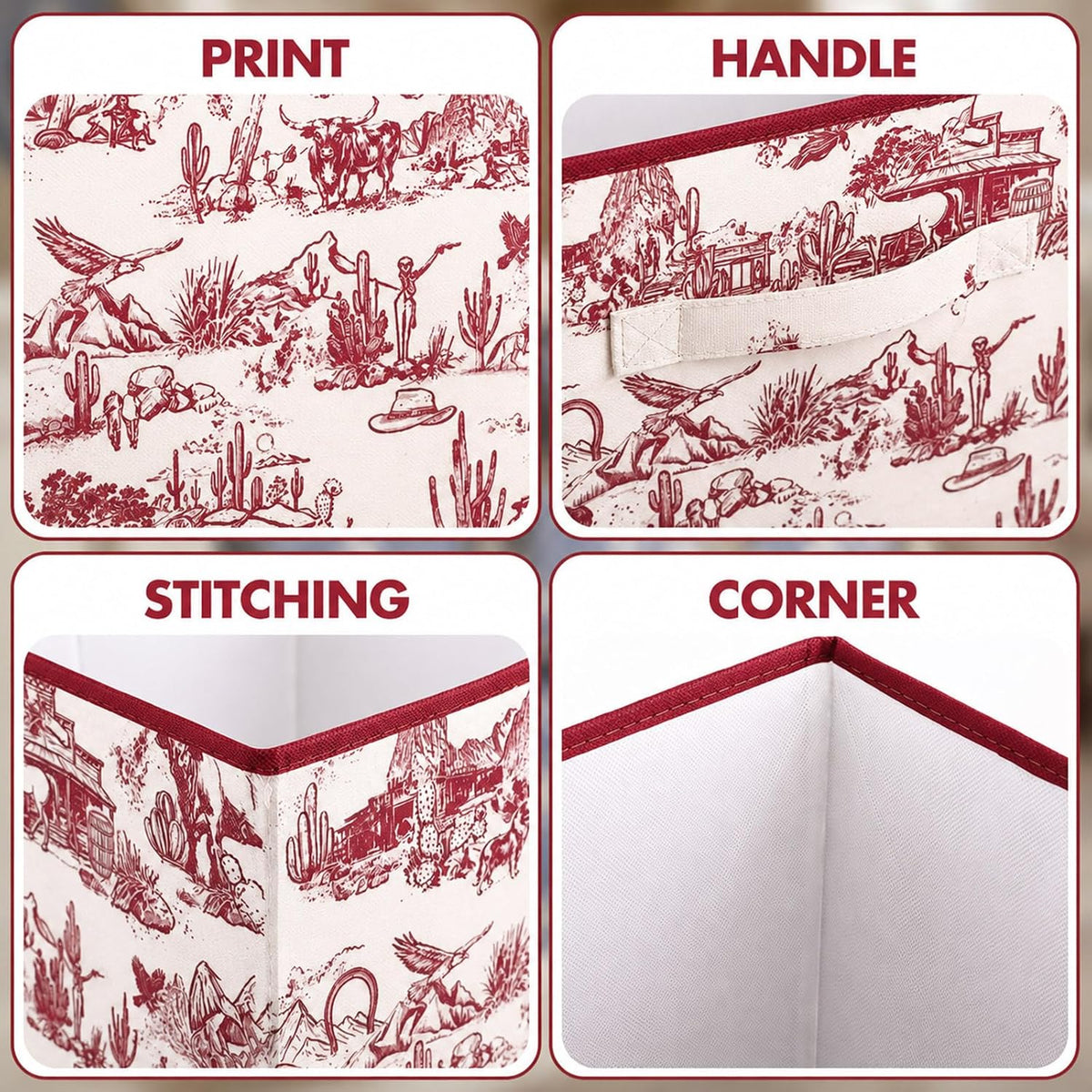 SiliFine 6 Pcs Burgundy Toile French Country Cube Storage Bins, 11 Inch