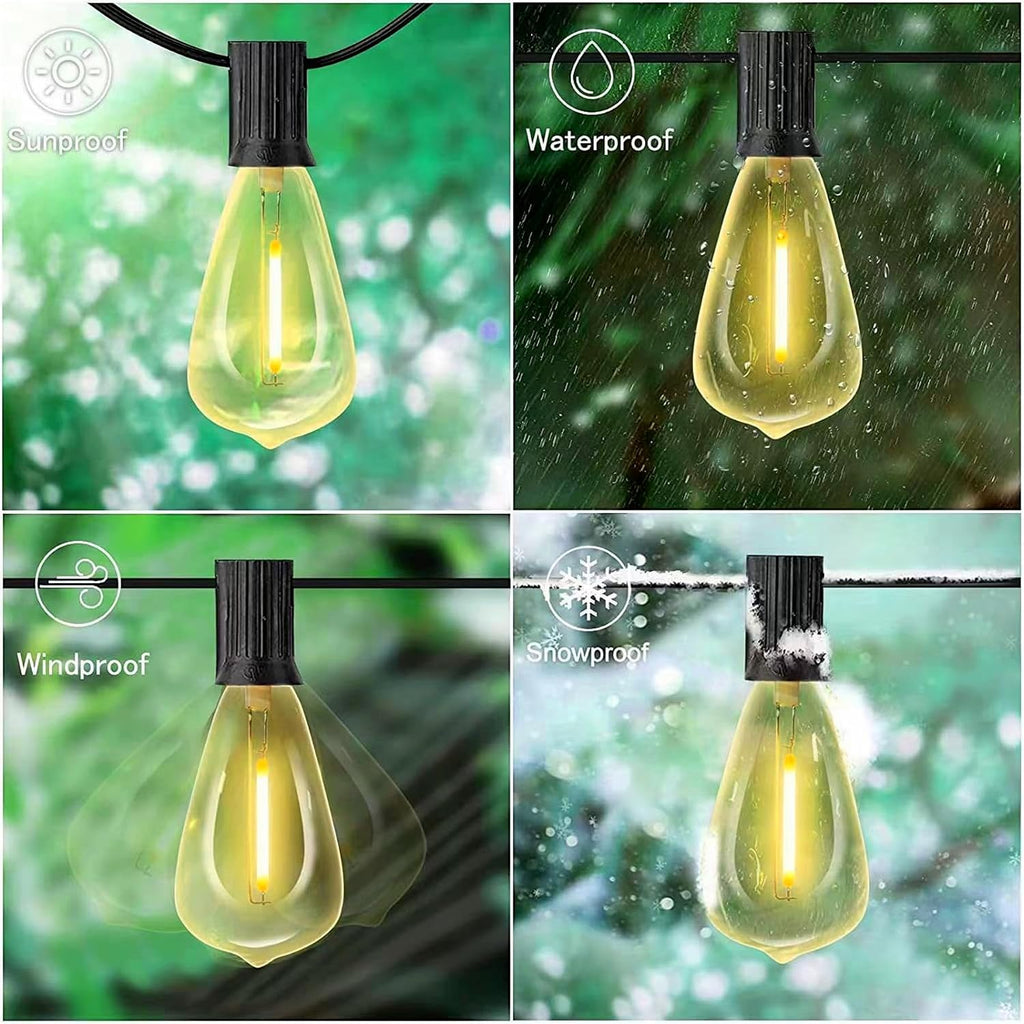 Outdoor LED String Lights with 100 Feet 52 Edison Plastic Bulbs(2 Spare), Waterproof Hanging Lights for Patio Backyard Porch Balcony Party Christmas Decoration