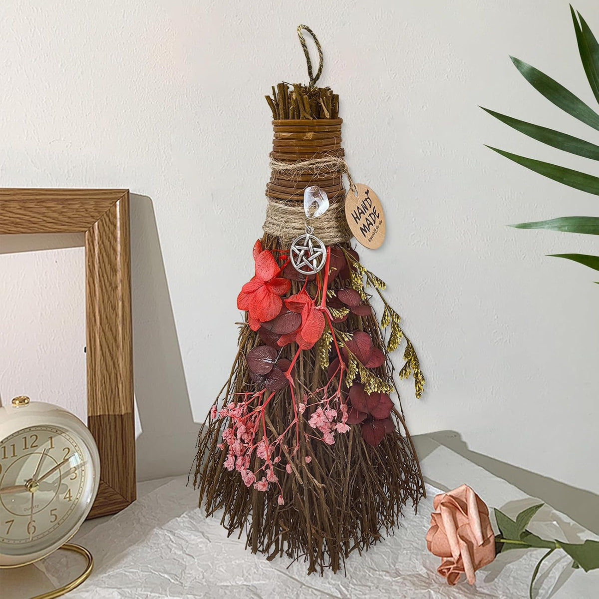 Cinnamon Broom 7.5 Inch Witch Broom for Altar Witchy Gifts (Red)
