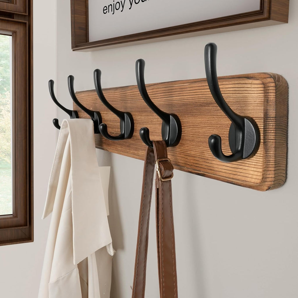 SKOLOO Rustic Coat Rack Wall Mount, 5 Hooks, 17 Inch, Solid Wood, Brown