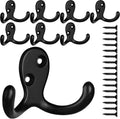 IBosins 8 Pack Black Double Prong Coat Hooks Wall Mounted with 16 Screws