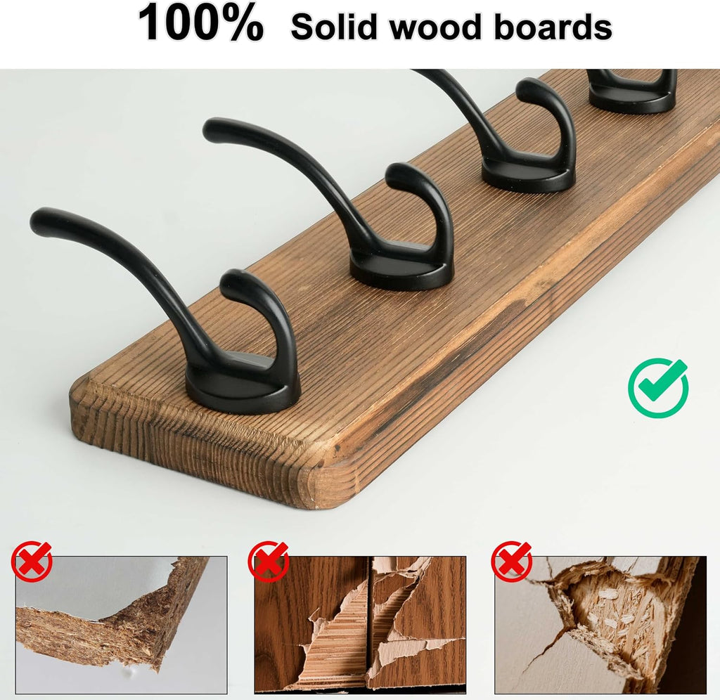 WEBI Rustic Coat Rack Wall Mount,10 Hooks,38 9/16" Long Coat Hooks Wall Mounted,16’’ Hole to Hole,Wood Coat Hanger Wall,Hook Rack Hooks for Hanging Coats,Jacket,Clothes,Hats,Brown