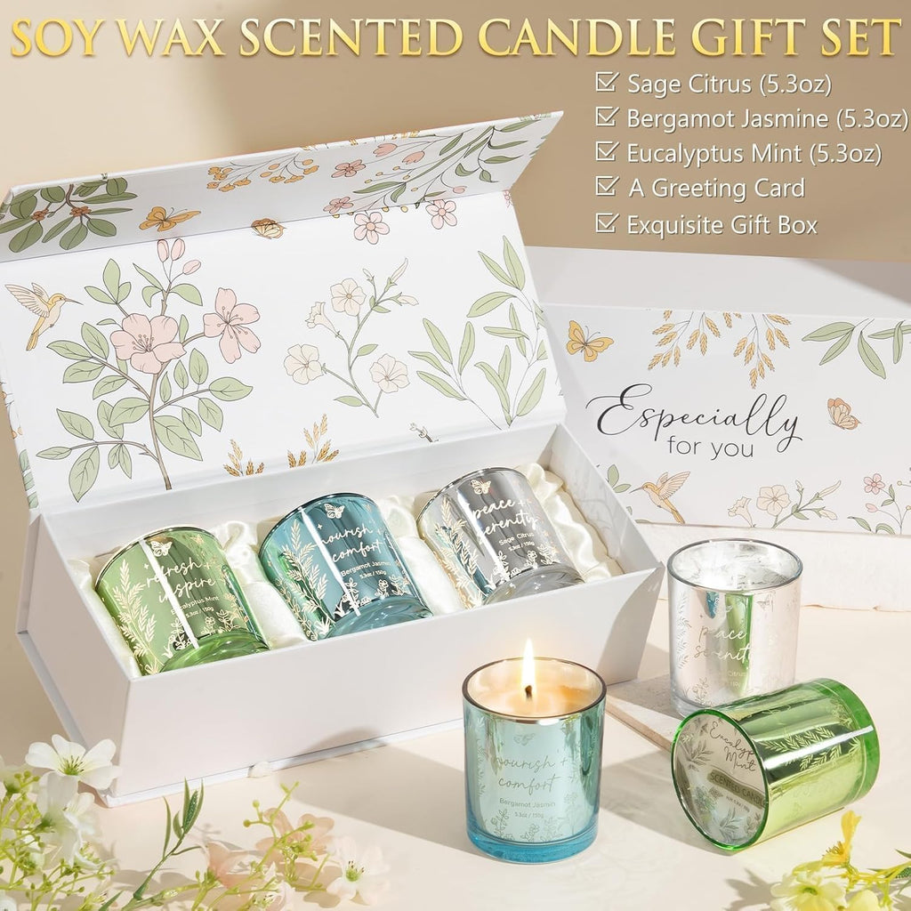 Scented Candles for Women, 3 Pack Soy Wax Candle Gift Sets for Home Scented