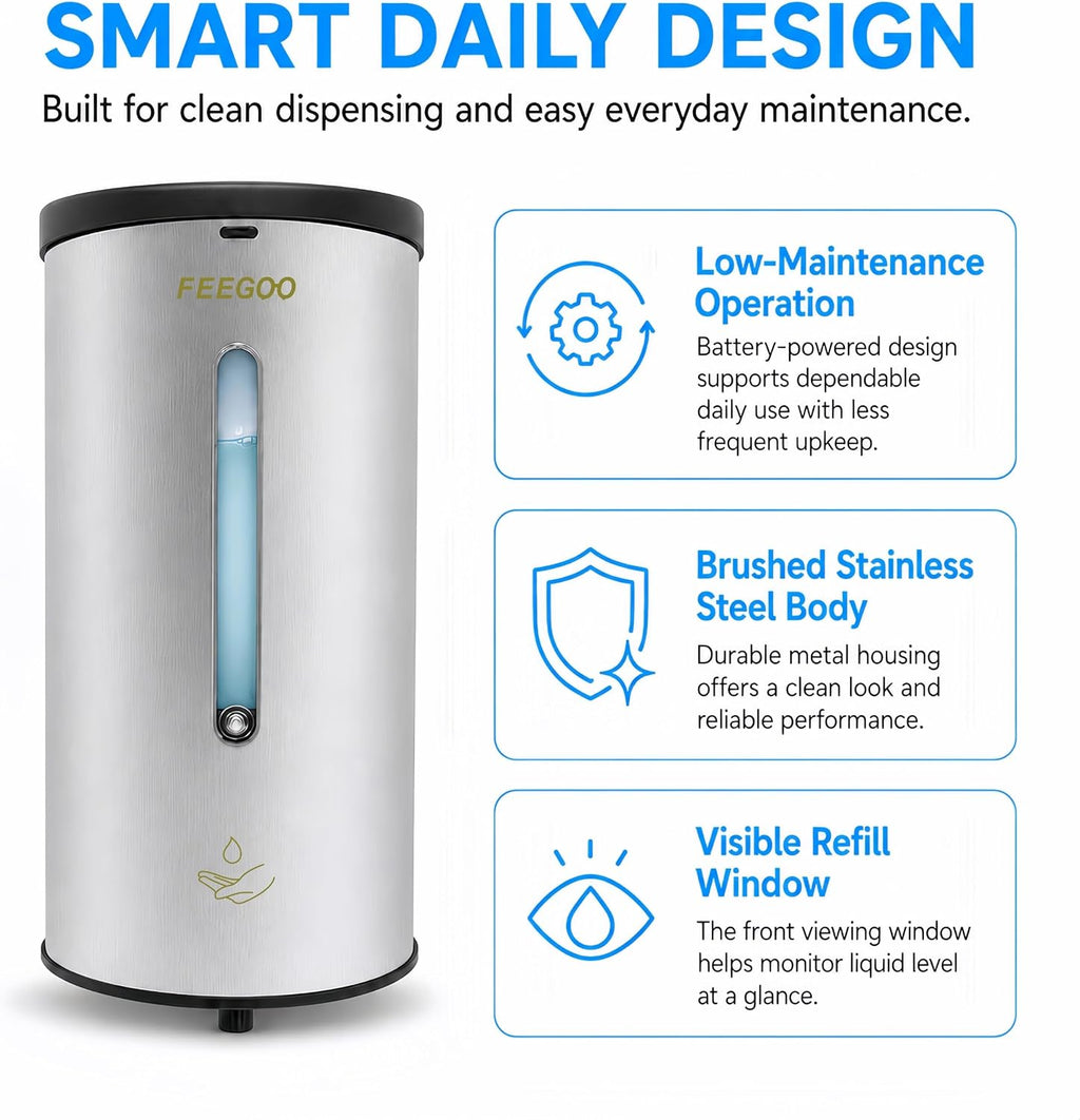 Touchless Soap Dispenser, 5-Level Output, Stainless Steel, Silver