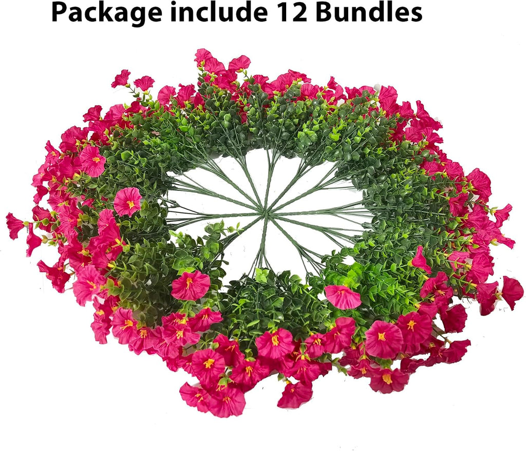 Artificial Faux Flowers for Outdoors,12 Pcs Fake Morning Glory Spring Decor