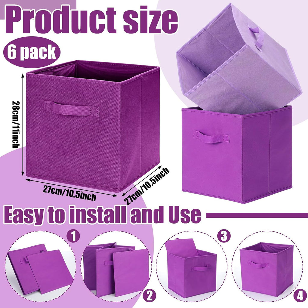 Karenhi 6 Pack Cube Storage Bins, Purple Fabric Organizer