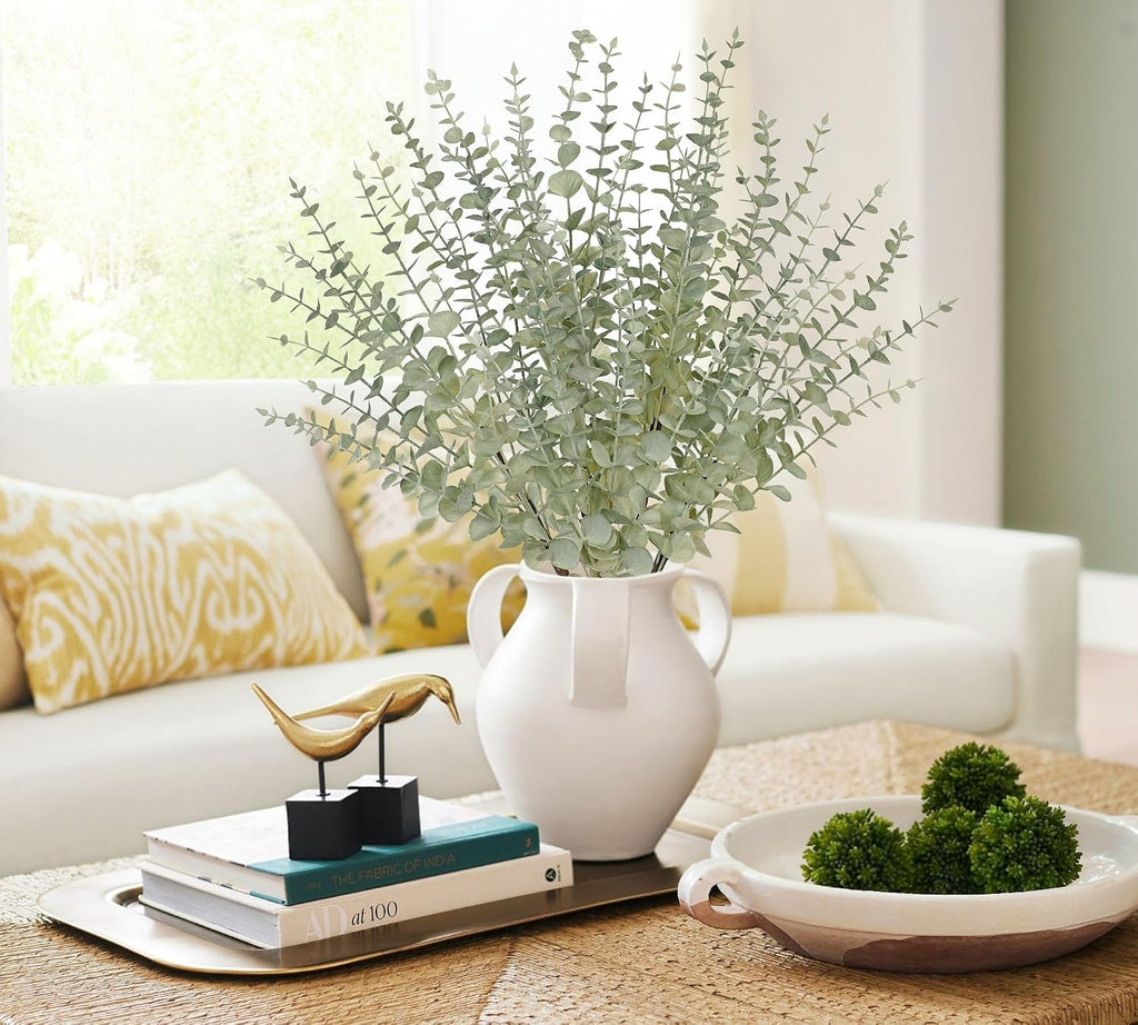 GnFlus 5 Pcs Artificial Eucalyptus Stems Fall Eucalyptus Leaves Autumn Leaf Branches Fall Decorations with Foam Fall Leaves for Home Floral Arrangement Autumn Festival Thanksgiving Decor Green