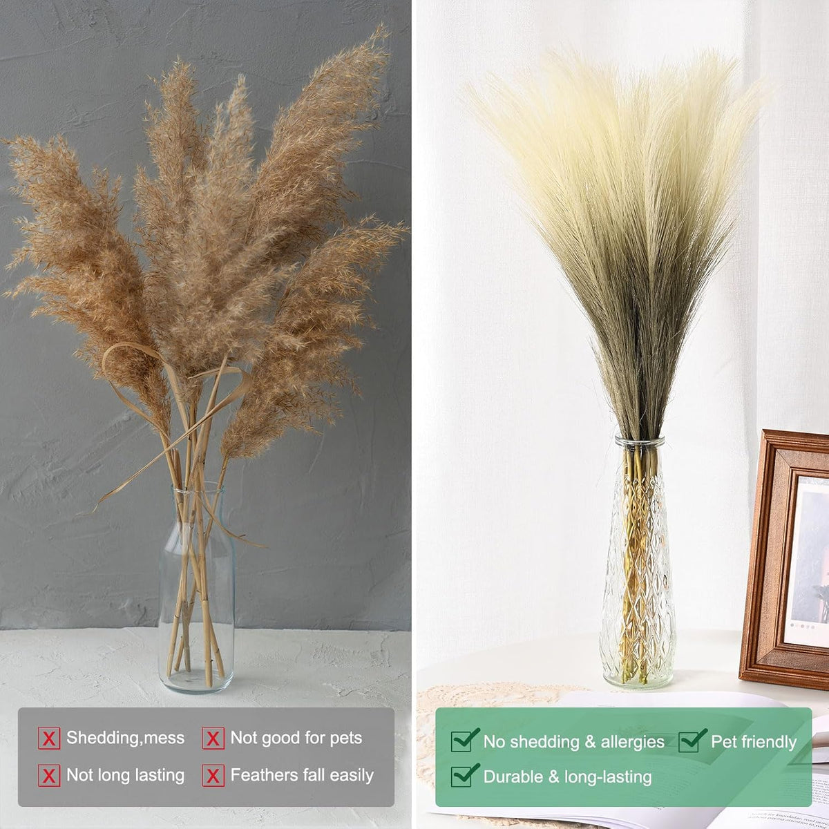 M METERXITY 20-Pack Faux Pampas Grass 21.7 Inch/55cm Small Fake Fluffy Pampas Grass Decor Pampas Grass Branches Vase Filler for Home/Wedding/Vase/Office/Party [Dark Blue]