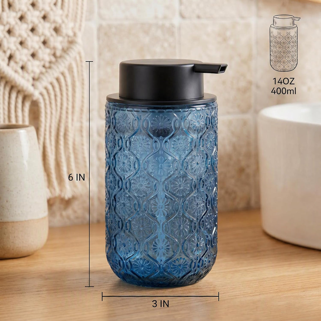 Blue Glass Foaming Soap Dispenser, 14 OZ Vintage Foam Hand Soap Dispenser