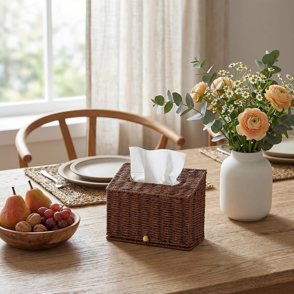 PINXIURY Hand Towel Box Cover,Paper Rope Wicker Tissue Holder for Kleenex Hand Towels,Hand Towel Holder,Slant-Top Paper Rope Tissue Box for Bathroom,Kitchen and Bedroom, Coffee