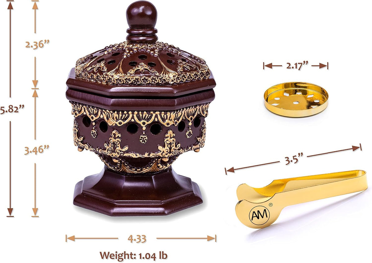 Charcoal Incense Burner Holder Luxury Octagon - Bakhoor Burner, Frankincense Resin Burner - for Office & Home Decor | Suitable for Incense Charcoal