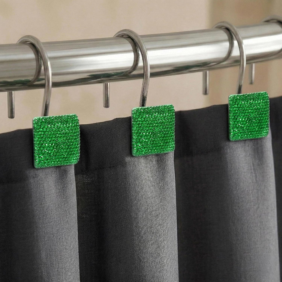 Green Bling Shower Curtain Hooks: Christmas Bathroom Curtain Rings, 12Pcs