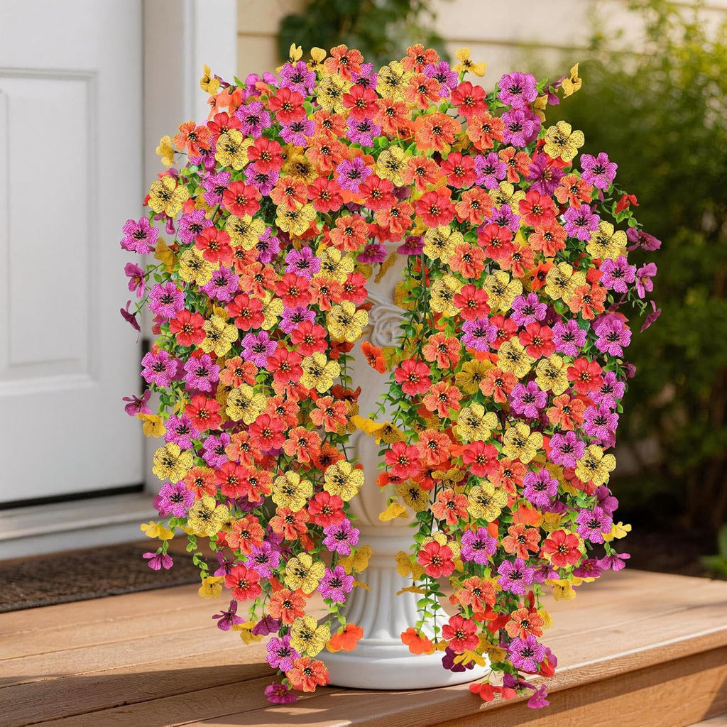 Artificial Hanging Flowers for Outdoors, 6PCS Faux Silk Artificial Flowers for Outdoors, UV Resistant Fake Flowers, No Fade Trailing Greenery, Decor for Home Porch Patio Balcony Garden Yard