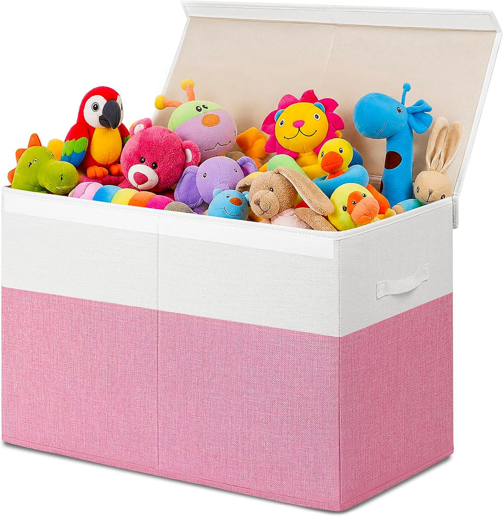 INDRESSME 85L Large Collapsible Toy Storage Box, Pink & White