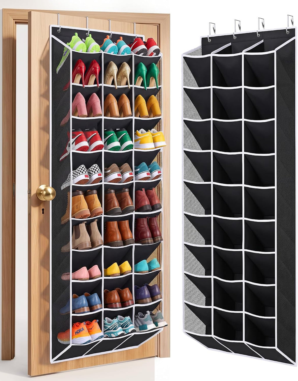 30-60 Pair Over Door Shoe Organizer, 26" Extra Wide Shoe Storage Rack(Blk)