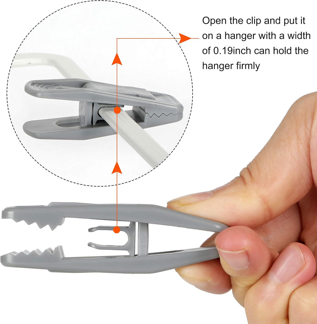 Tinfol 40pc Grey Plastic Hanger Clips - Strong Pinch Grip Clips for Use with Slim-line Clothes Velvet Hangers, Multi-Purpose Finger Clips for Home