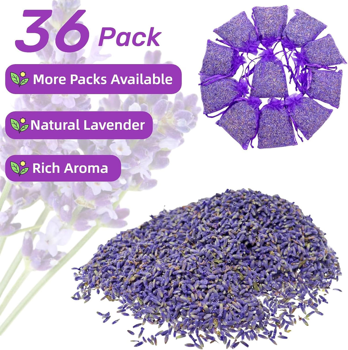 36 Pack Lavender Sachet Bags, Strong French Lavender Aroma for Home