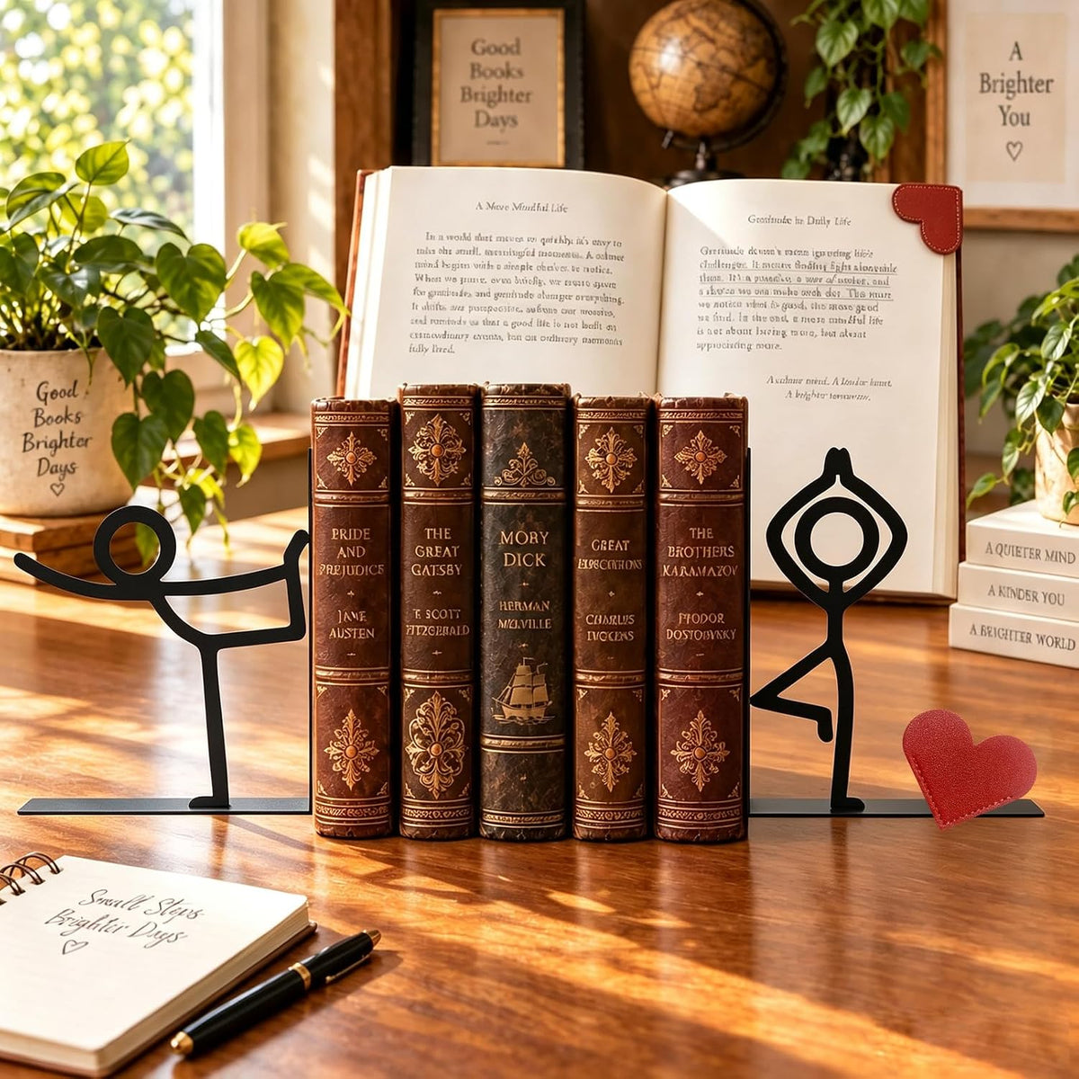 Metal Bookends People Book-end, Decorative Cute Book Ends for Shelves in Home Office Desk, Bookshelf Decor & Gift, Stable Storage (Yoga Dancer Black)