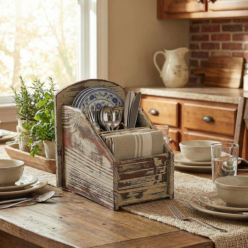 MyGift Torched Wood Remote Control Holder, 3-Compartment Tabletop Organizer