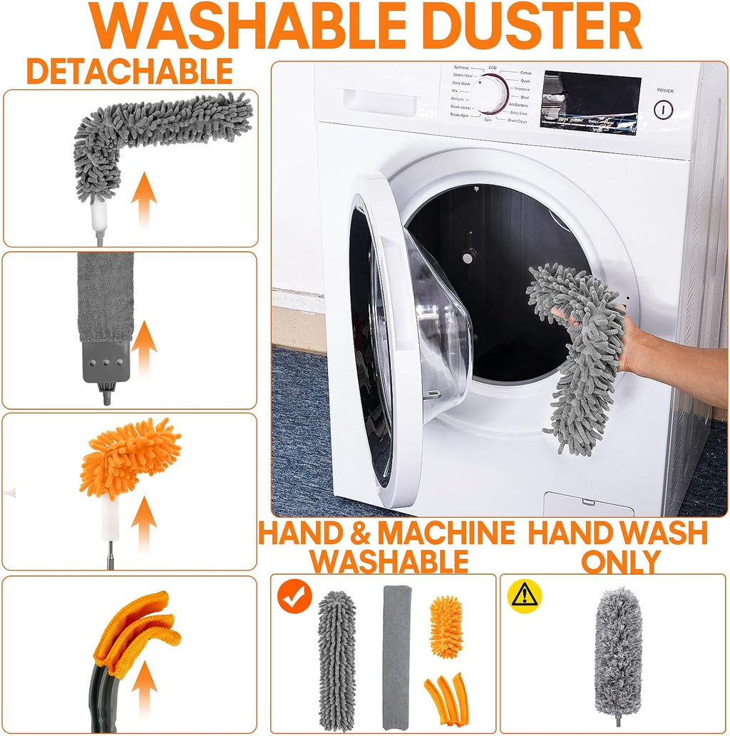Dusters for Cleaning, 30-100 Inch Long Handle with 4 Duster Types