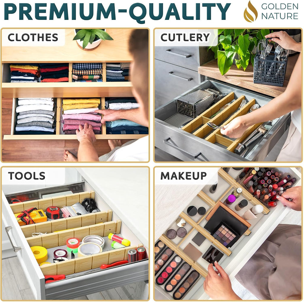 Bamboo Drawer Organizer with Inserts & Labels, 17-22", Kitchen Dividers
