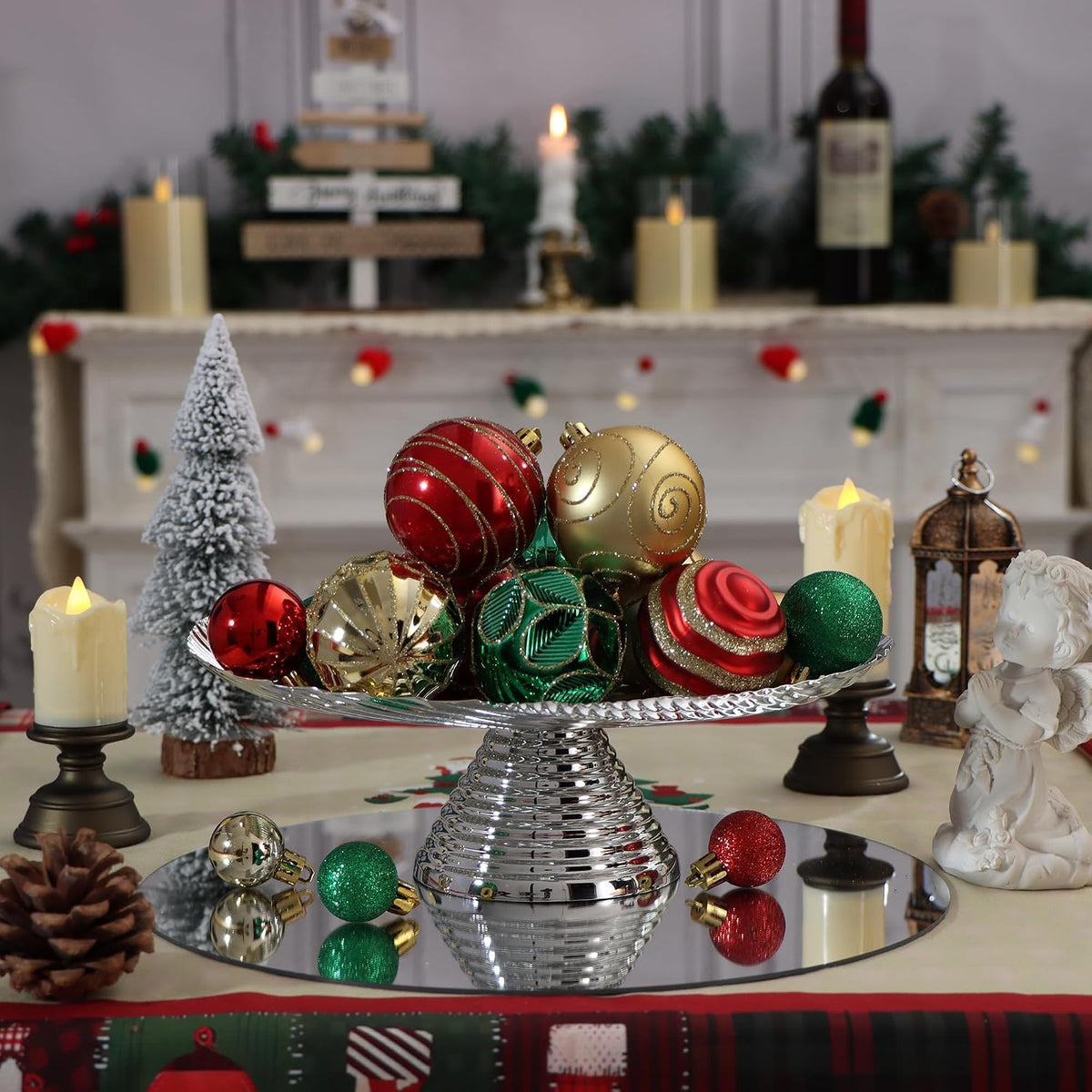 100Pcs Red Green Gold Christmas Ball Ornaments Vintage Tree Decorations