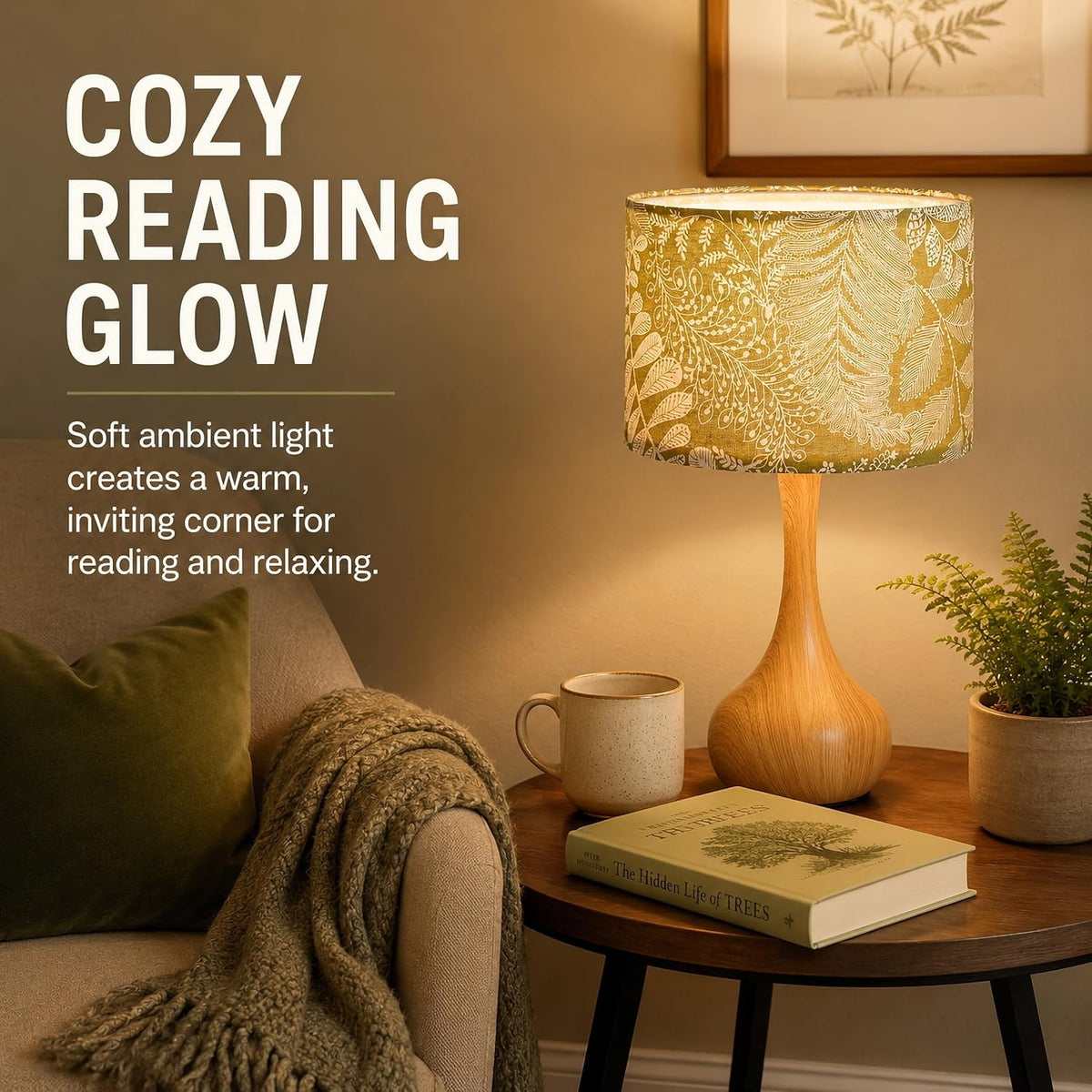 17" Small Green Shade Yellow Table Lamp for Bedroom Living Room