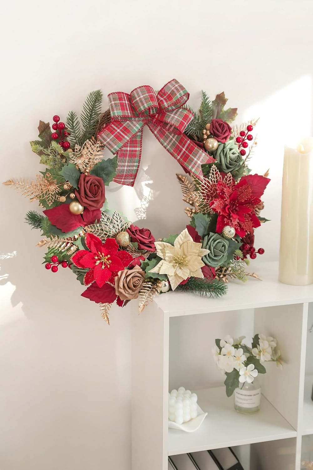 rongflower Christmas Flowers Artificial,Red Poinsettias Artificial Christmas Flowers and Greenery Deluxe Combo Set for DIY Tree Ornaments Xmas Wreath Floral Arrangements Centerpieces
