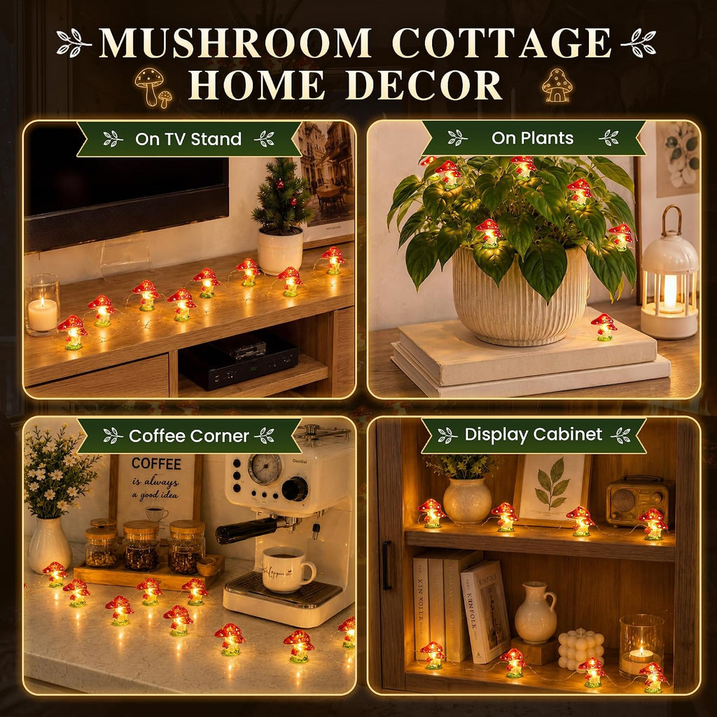Mudder 2 Pack Mushroom String Lights Cottagecore Decor, 10FT 40LEDs with 8 Modes & Timer, USB & Battery Operated Fairy Lights, Mushroom Decor for Bedroom Dorm, Teens Gift, Christmas Party Decoration