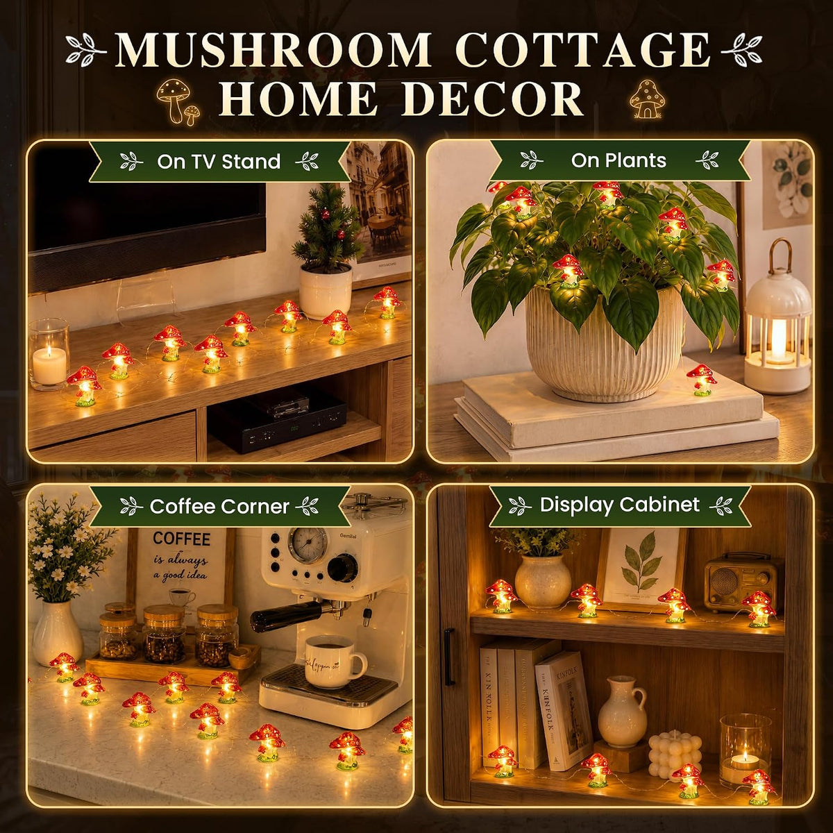 Mudder 2 Pack Mushroom String Lights Cottagecore Decor, 10FT 40LEDs with 8 Modes & Timer, USB & Battery Operated Fairy Lights, Mushroom Decor for Bedroom Dorm, Teens Gift, Christmas Party Decoration