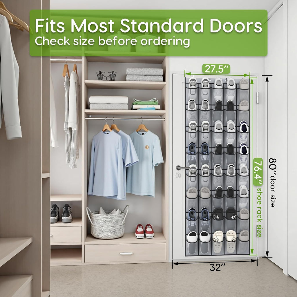 Over the Door Shoe Organizer with 40 Large Breathable Mesh Pockets, Space Saving Shoe Holder, Hanging Shoe Rack for Entryway Bedroom Closet Storage (Grey, 40 Pockets)
